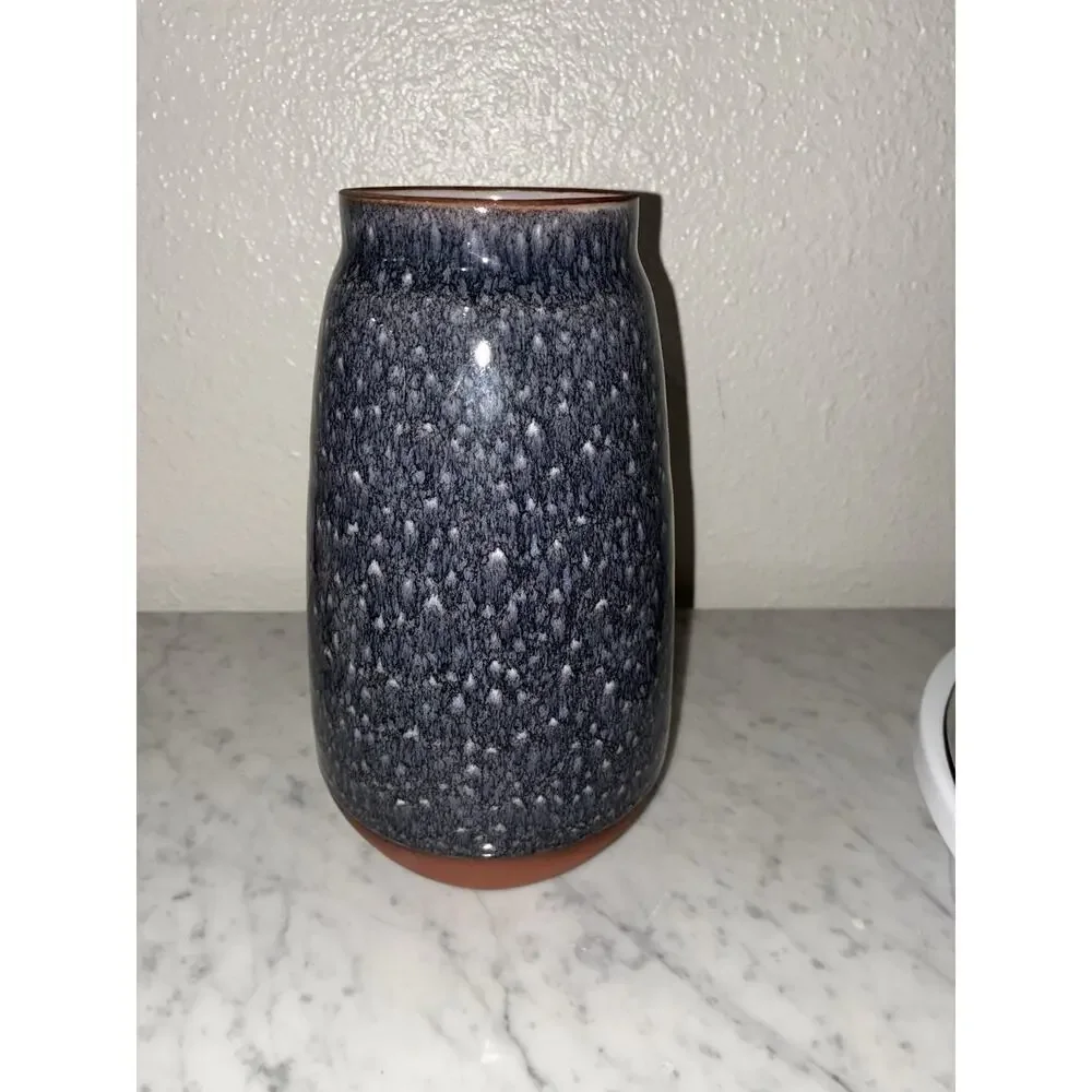REJUVENATION Pottery Terracotta Vase Blue Gray Speckled Glaze